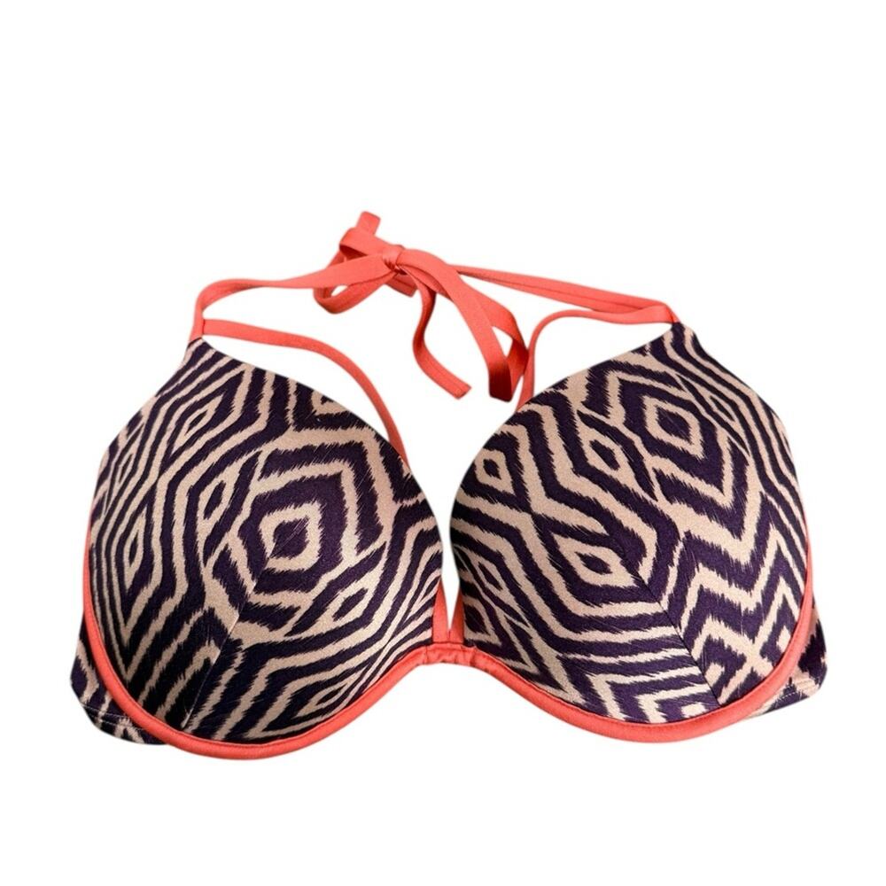 Victoria's Secret Pink Orange Purple Padded Swim Halter Top Size 34DD